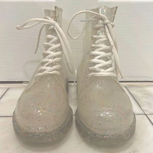 Size 9, 2010’s Urban Outfitters clear glitter combat boots